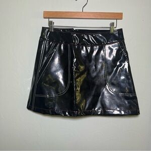 Aiello Frankie’s Bikinj Black Polyvinyl Red/White Stitched Mini Skirt B3